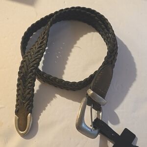 Womens Distressed BROWN braided leather belt Silver tip & BUCKLE Sz.S/M